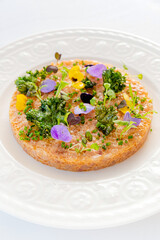 salmon tartare with edible flowers