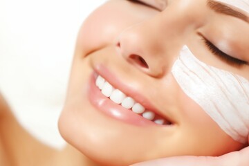 Obraz na płótnie Canvas women's face with cleansing cream, beauty treatments, skin care