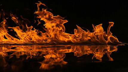 Fire flames on black background. Generative Ai - obrazy, fototapety, plakaty