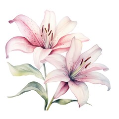 Naklejka premium Lily flower watercolor illustration. Floral blooming blossom painting on white background