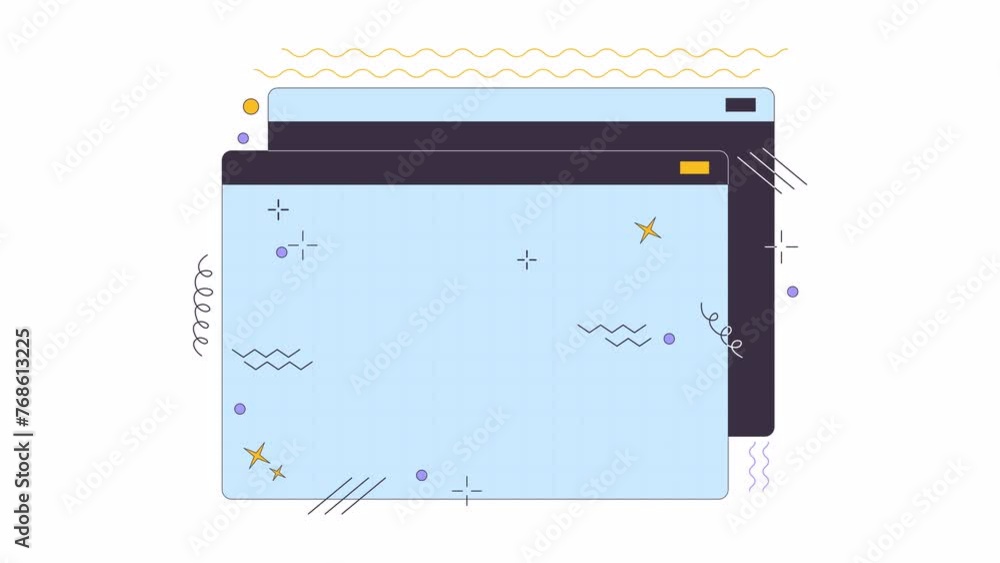 Poster floating blank website windows line 2d object animation. web design development flat color cartoon 4