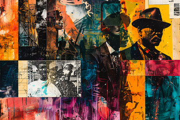 Collage coloré avec silhouettes