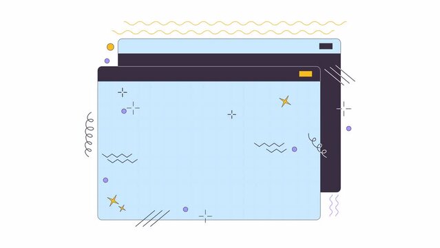 Floating blank website windows line 2D object animation. Web design development flat color cartoon 4K video, alpha channel. Internet information sources usage animated item on white background