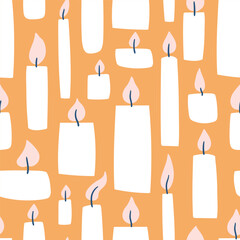 Vector Christmas seamless pattern with candles. Noel candle xmas wrapping paper design.  Simple and stylish Scandinavian repeat texture.  - 768613652
