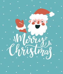 Merry Christmas holiday card design. Merry Christmas handwritten lettering, typography vector design for greeting cards and poster.  Vector xmas illustration.