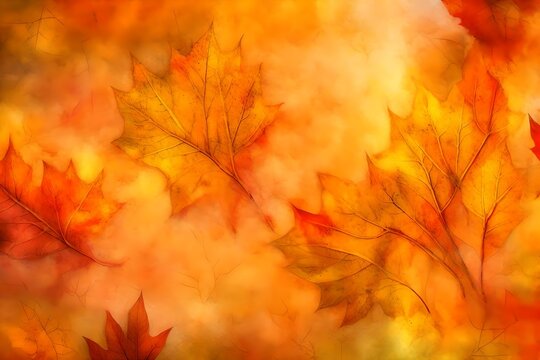 Abstract fall or autumn background concept with mottled leave pattern painted in grunge texture design, hot red yellow and orange colors of fire