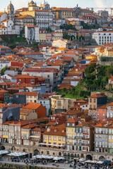 Fototapeta na wymiar Old city of Porto, the old town of Portugal from the Dom Luis I punete located on the Douro river.