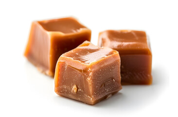 Cubes of caramel isolated on white background