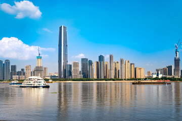 Yangtze River and skyscrapers, Wuhan, China. - 768614407