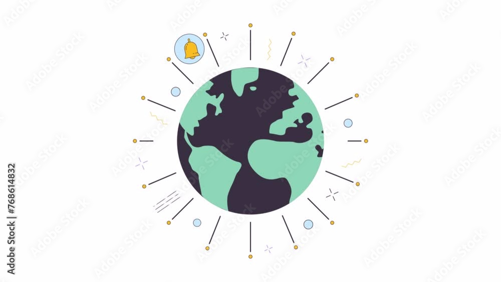 Poster earth globe and communication network line 2d object animation. global data transferring flat color 