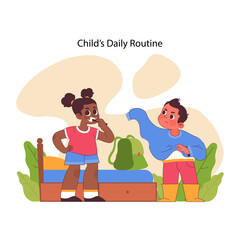 Child daily routine concept. Flat vector illustration