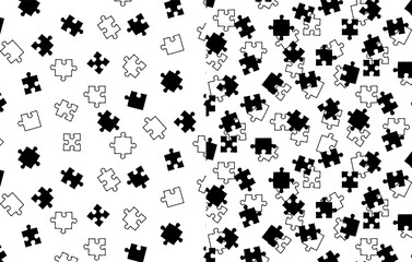 Set of vector seamless pattern hand drawn doodle sketch puzzle pieces. Design for printshop, paper, textiles. Pattern for children