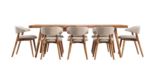 wooden table and chairs isolated on transparent background