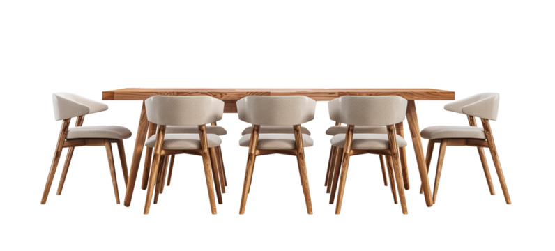 wooden table and chairs isolated on transparent background