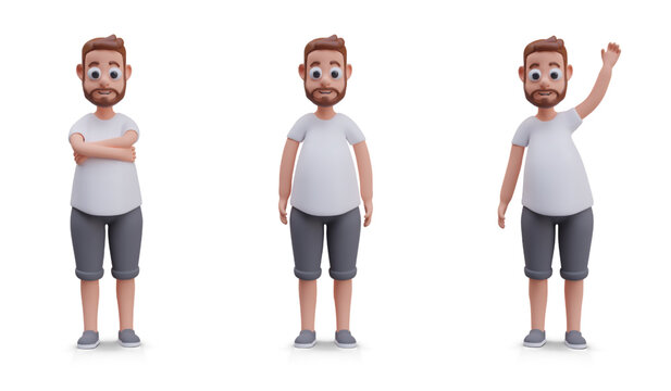 Modern bearded man in different poses. Set of templates for dynamic design