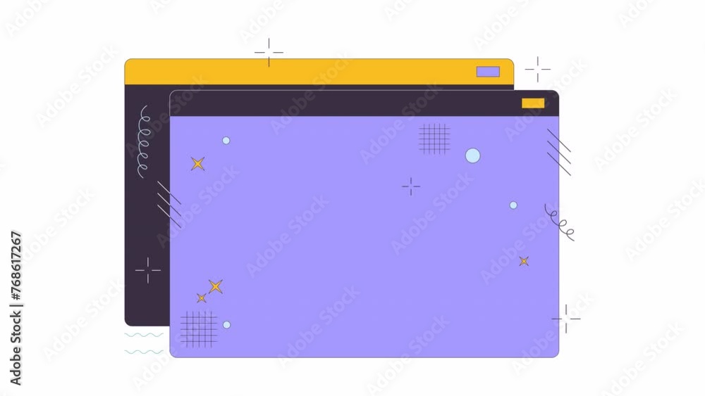 Poster empty open webpages line 2d object animation. visiting web sources. website windows flat color carto