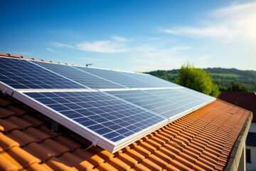 Photovoltaic panels on the roof of a modern house, renewable energies.
