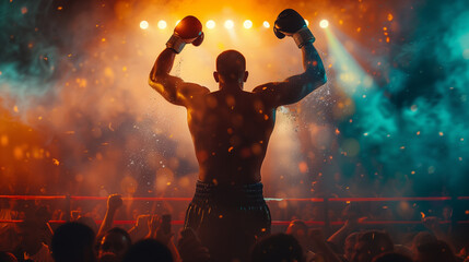Get ready for the action as a determined male boxer stands poised for the ring, adrenaline pumping...