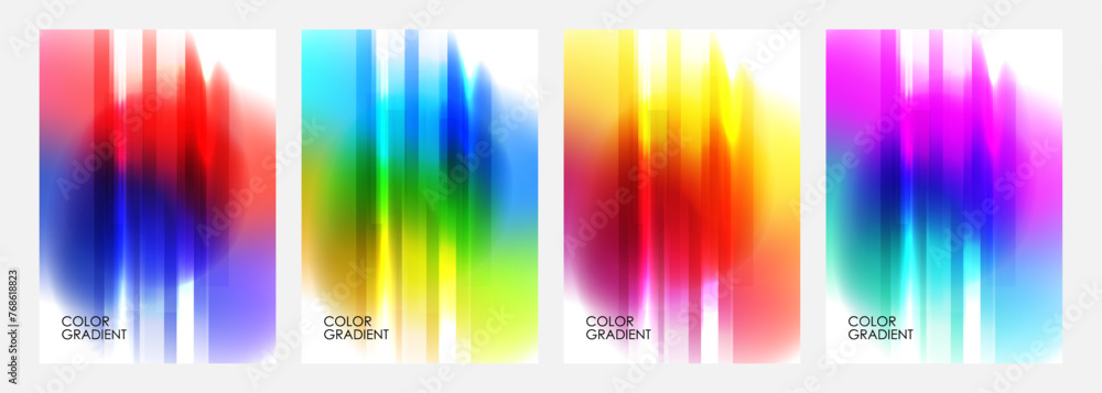 Aufkleber Defocused bright colored abstract backgrounds with vertical dynamic lines. Futuristic blurred vibrant color gradients for creative graphic design. Vector illustration.