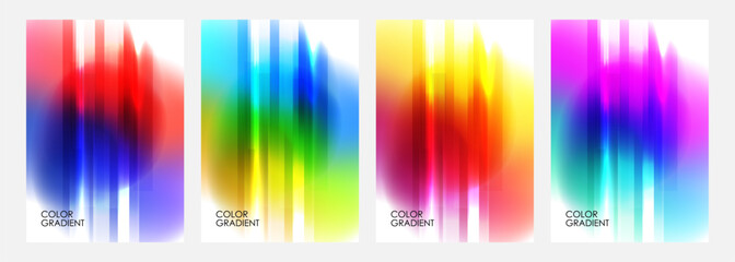 Defocused bright colored abstract backgrounds with vertical dynamic lines. Futuristic blurred vibrant color gradients for creative graphic design. Vector illustration.
