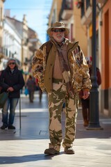 Man in a Suit Walking Down a Street