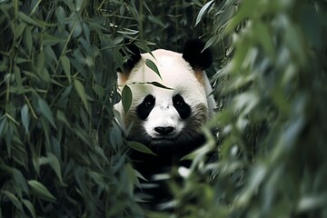 Panda fur in a bamboo forest, seamlessly patterned with shades of black and white
