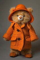 Teddy Bear in Orange Coat and Hat