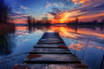 Foto auf Leinwand sunset on the lake © Natural beauty 