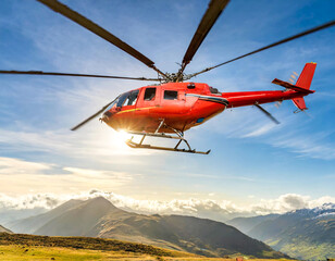 Fototapeta na wymiar Landing rescue helicopter chopper in flying rapid emergency concept