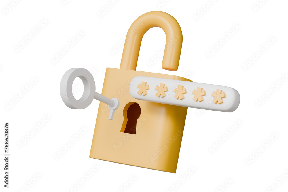 Aufkleber 3d yellow padlock with password and key icon on isolated. data protection, private access icon, pass