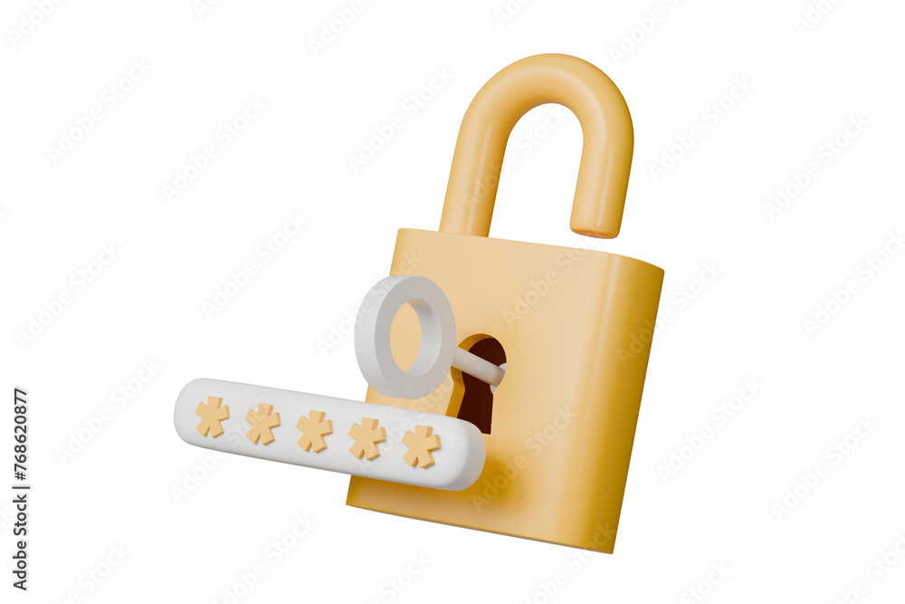 Aufkleber 3d yellow padlock with password and key icon on isolated. data protection, private access icon, pass