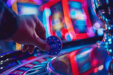 Person Playing Game on Casino Machine - obrazy, fototapety, plakaty