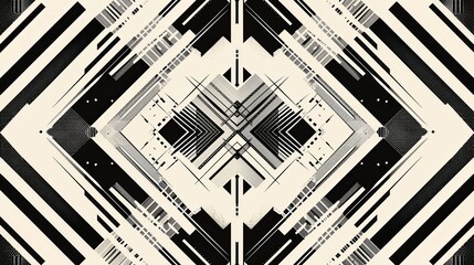 A black and white vector pattern with geometric shapes, symmetrical lines, straight angles - obrazy, fototapety, plakaty
