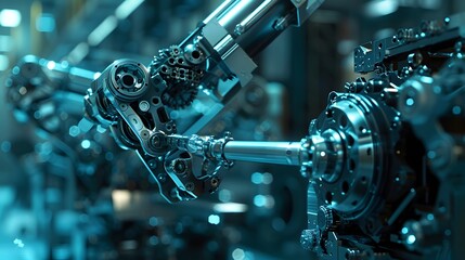 Robot Arm Integrating AI in Modern Industrial Factory for Precision Assembly