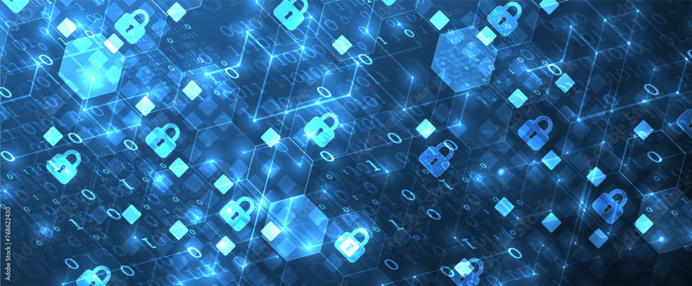 Aufkleber Technological background with isometric ornament. Digital security, information protection. Lock icons in the middle of the hexagon.