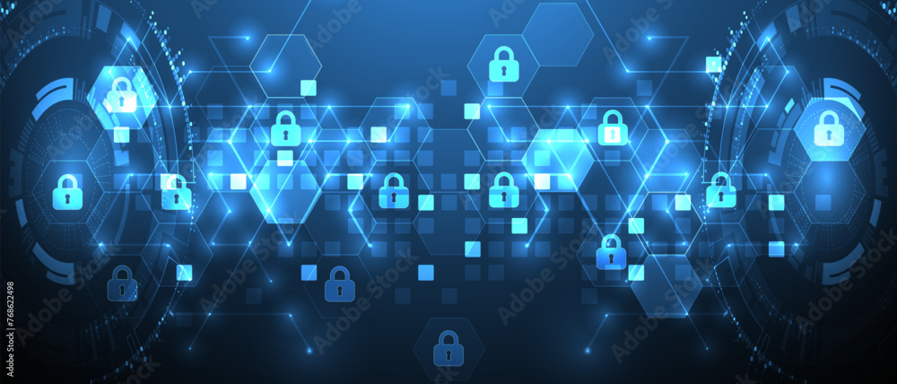 Aufkleber Technological background with isometric ornament. Digital security, information protection. Lock icons in the middle of the hexagon.