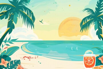 Fototapeta na wymiar Tropical Beach Art with Citrus Refreshment