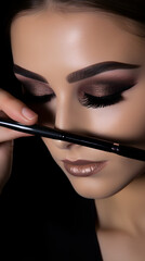Makeup Artist Skillfully Applying Smoky Eye Shadow for Glamorous Look