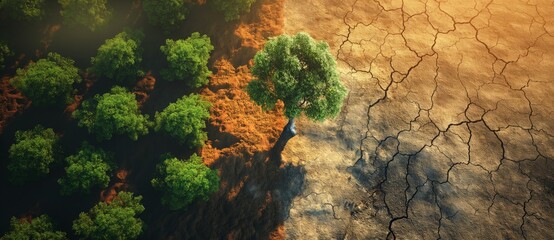 Contrasting Aerial View of Lush Forest and Arid Land
