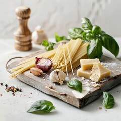 Italian food- food preparationcooking ingredients on countertop.