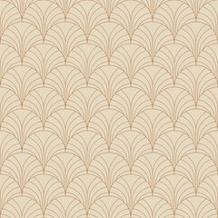 Seamless pattern in Art Deco style. Golden linear geometric shapes and figures on a pastel background. Suitable for fabric, wallpaper, wedding design, branding, printing, scrapbooking.