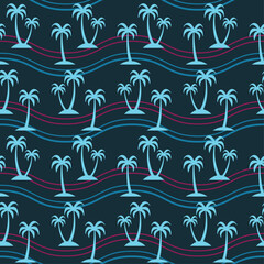 CoconutPalmTreeOceanWaveSeamlessPattern