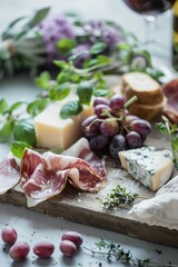 Italian food - appetiser food preparation cooking ingredients on rustic countertop background.