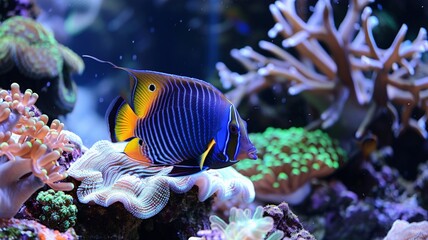 Naklejka na ściany i meble Tropical fish on the coral reef. World Oceans Day or World Oceans Day.