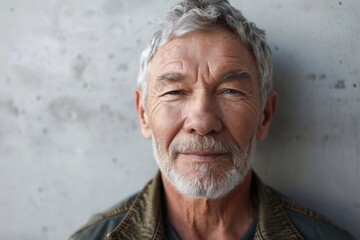 Portrait of senior man with grey hair and beard looking at camera