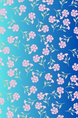 Vector seamless texture. pink flowers drawn on a shining blue background. seamless pattern with flowers