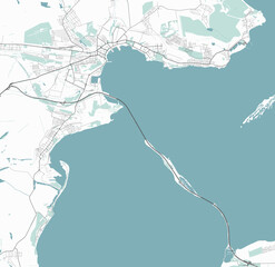 Kerch map. Detailed map of Kerch city administrative area. Outline map with bridges, water, forest.