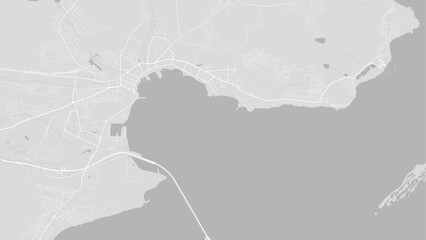 White and light grey Kerch City area vector background map, roads and water cartography illustration.