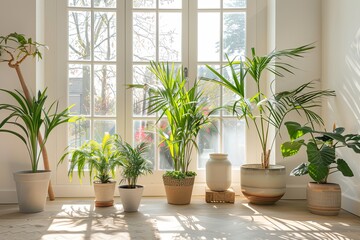 A variety of houseplants thriving in a sun-drenched interior