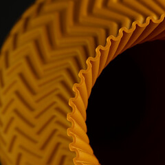 Top Layer Close-up of 3D Printed Vase in Ochre Yellow